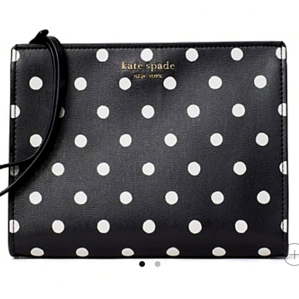 Kate Spade black white poka dot wristlet purse